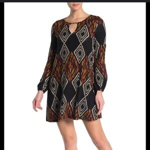 Geometric Patterned Black Dress